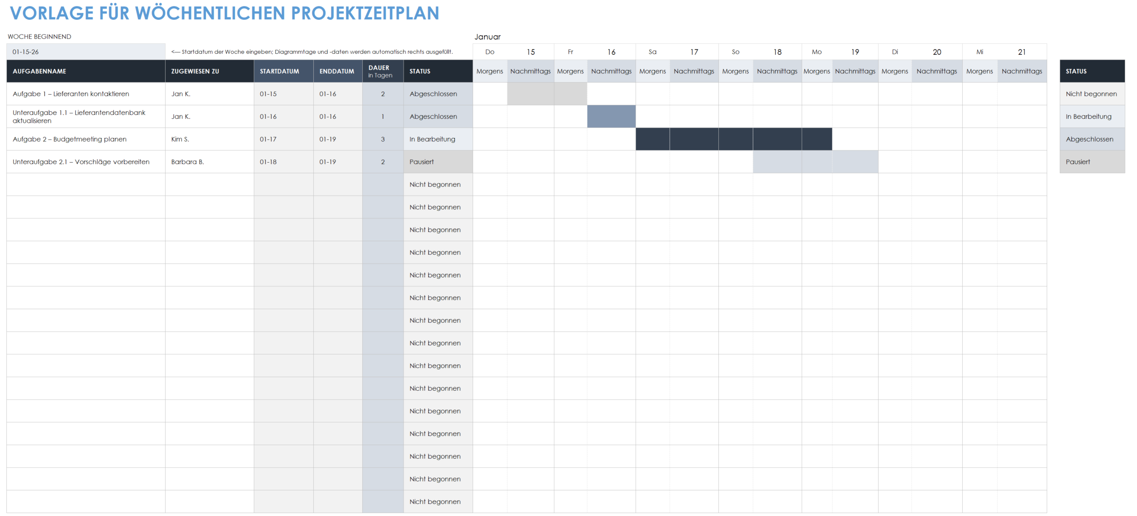 Vorlage für einen wöchentlichen Projektzeitplan