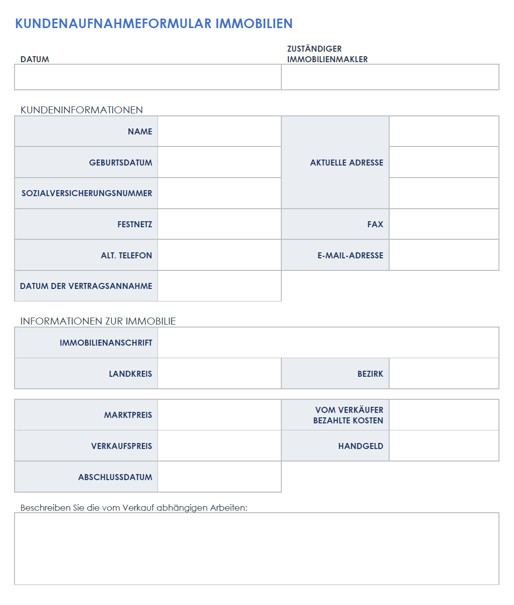  Vorlage für das Aufnahmeformular für Immobilienkunden