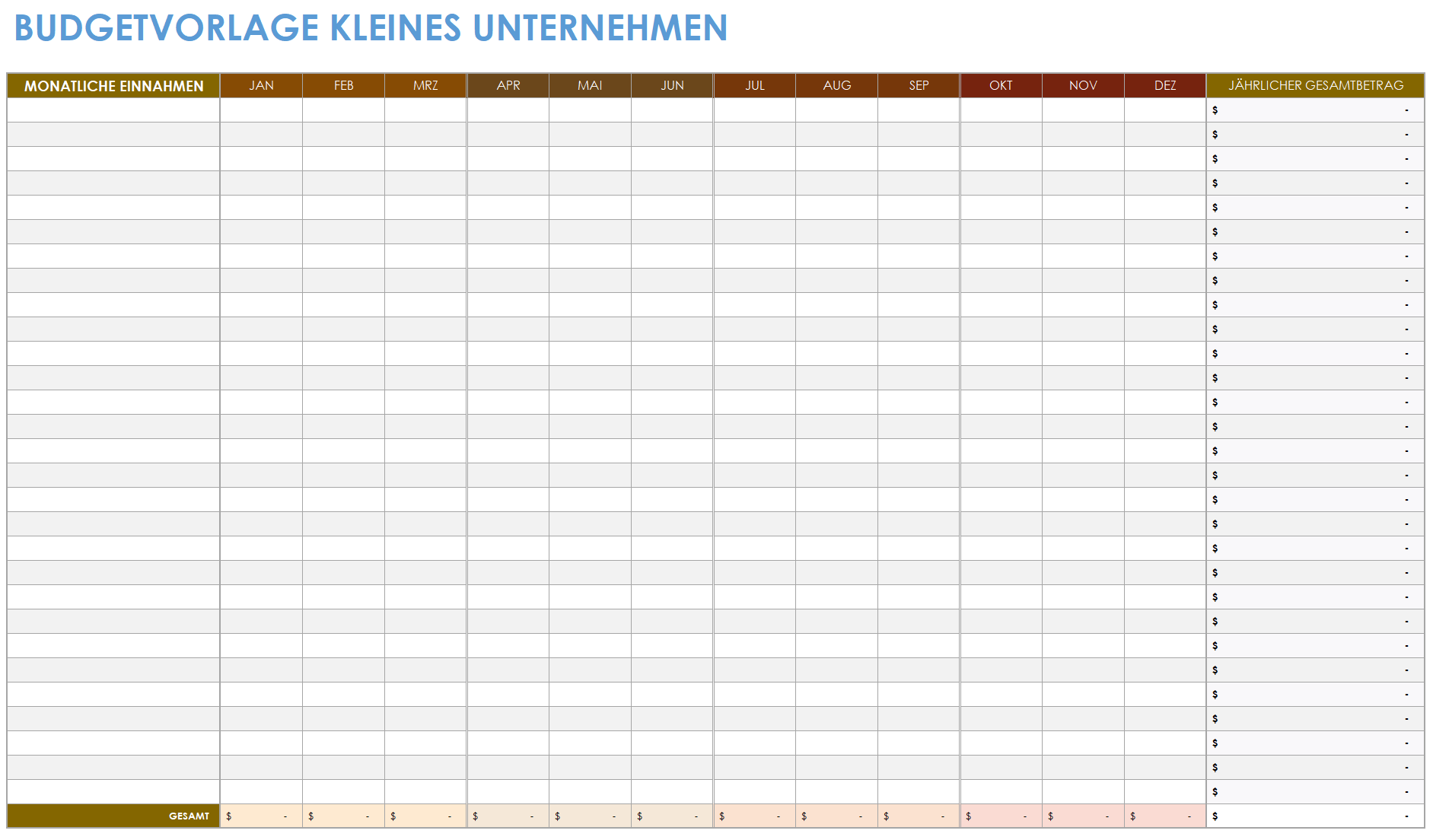  Budgetvorlage für Kleinunternehmen