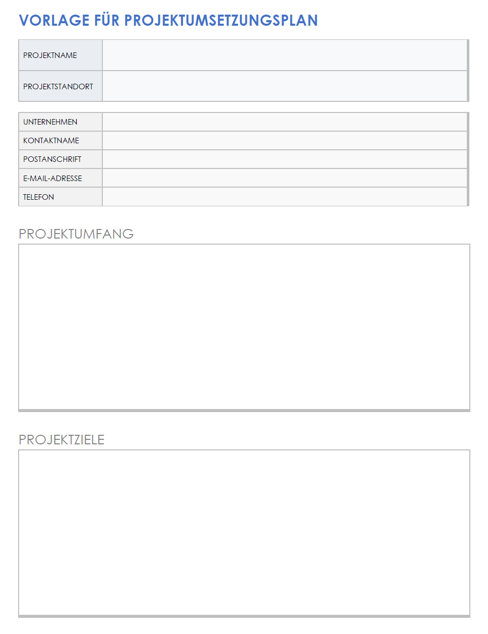  Vorlage für einen Projektausführungsplan