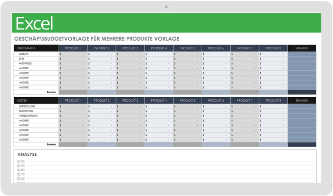 Vorlage für Geschäftsbudgets für mehrere Produkte