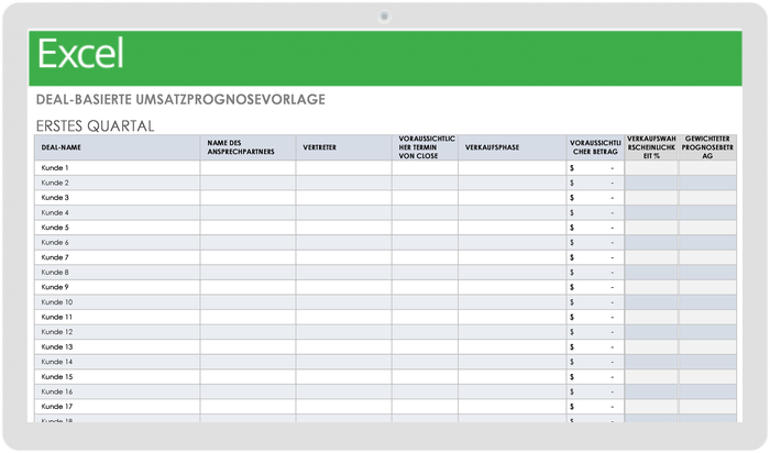 Deal-basierte Verkaufsprognosevorlage