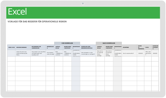 Vorlage für das Betriebsrisikoregister