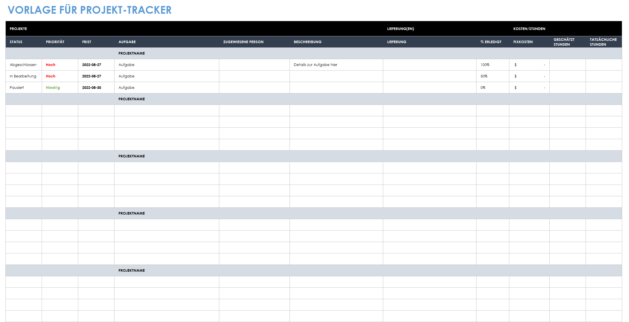 Projekt-Tracker-Vorlage