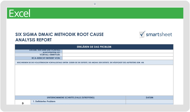 Vorlage für die Ursachenanalyse nach Six Sigma DMAIC-Methodik