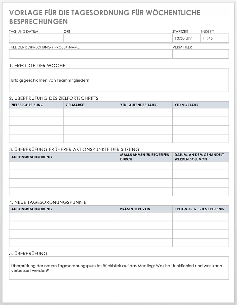 Weekly Meeting Agenda Template 49539 - DE