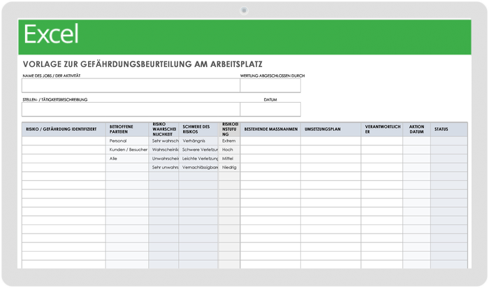 Vorlage zur Gefährdungsbeurteilung am Arbeitsplatz