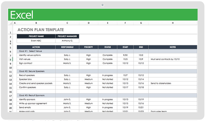 action plan template excel